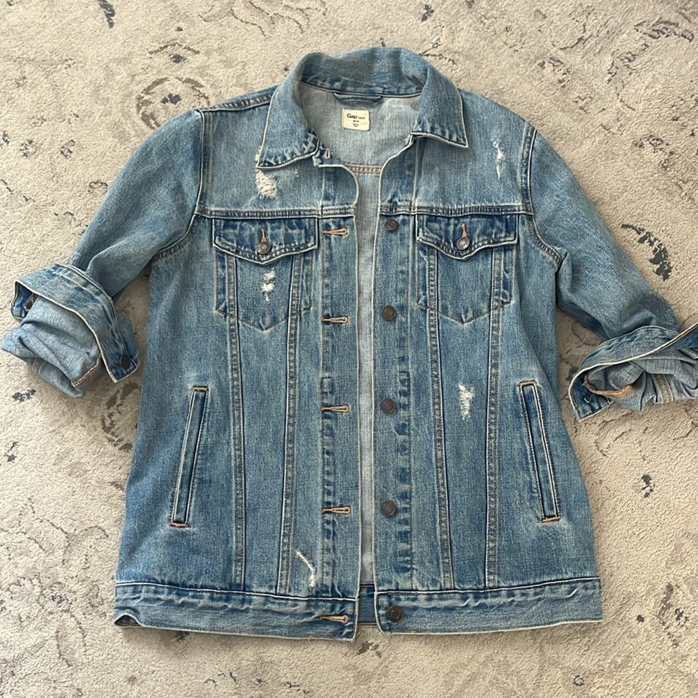 Gap denim jacket with distressing